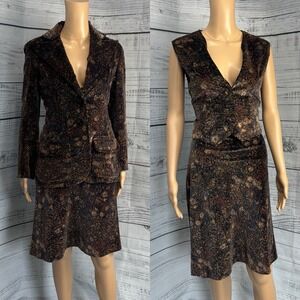 Vintage 1970s Patty Woodard Velvet 3-Piece Suit Blazer, Vest & Skirt Set Size Sm